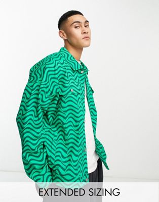 ASOS DESIGN oversized western jacket in green wavey print