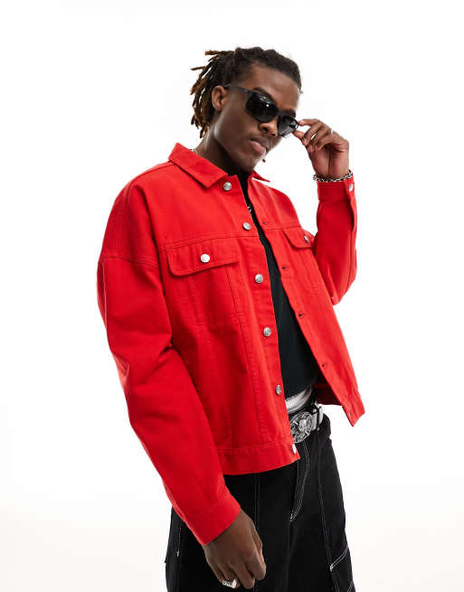 Oversized red denim jacket sale