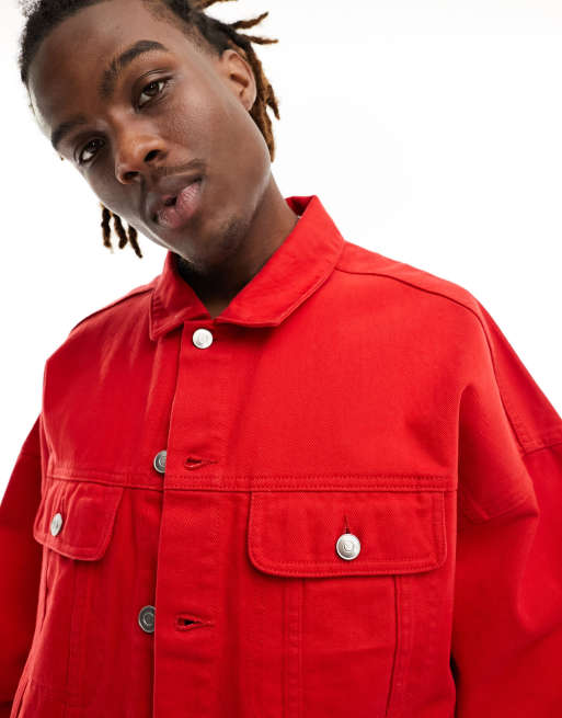 Oversized red denim outlet jacket