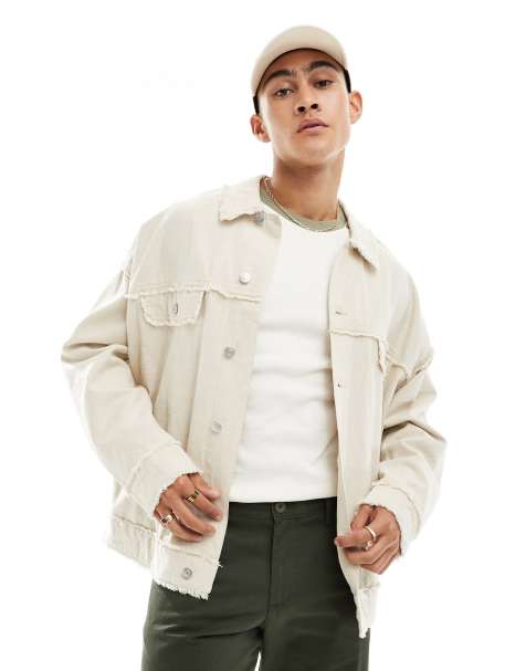 ASOS DESIGN oversized western jacket with textured seams in stone - view 1