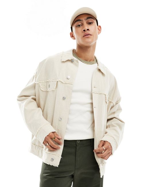 FhyzicsShops DESIGN oversized western jacket with textured seams in stone