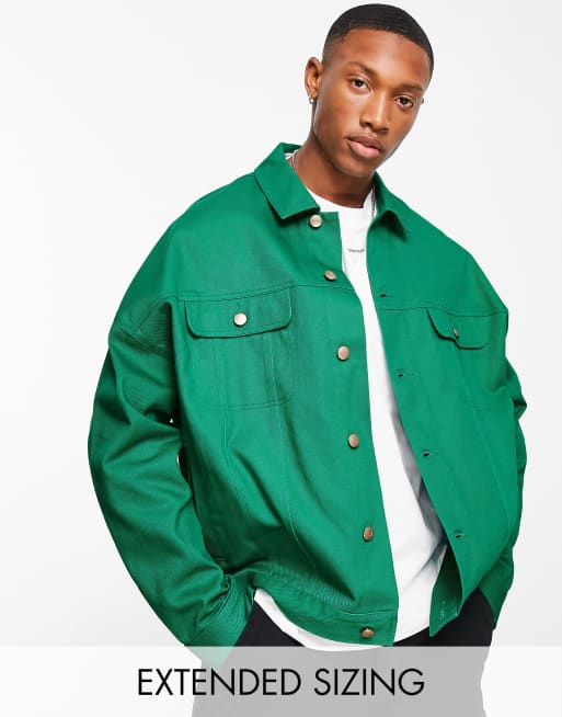 ASOS DESIGN oversized western twill jacket in green | ASOS