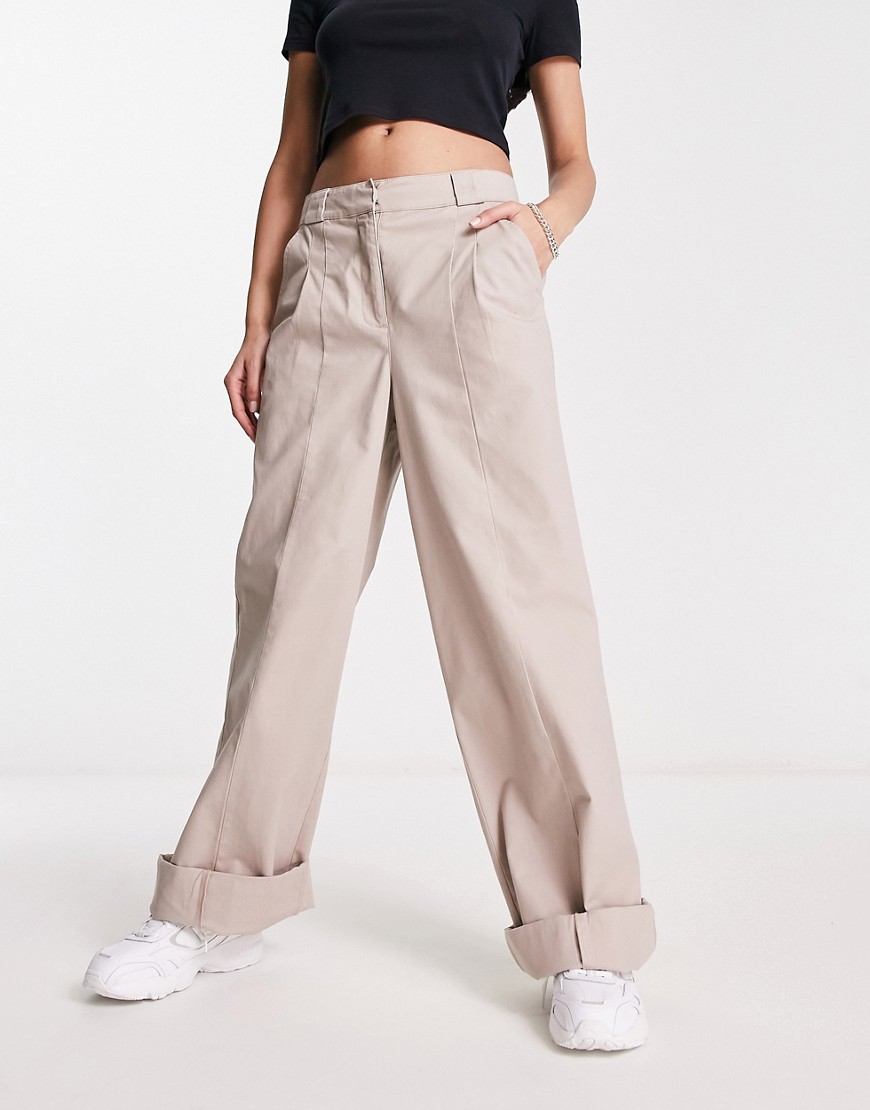 Asos Design Oversized Wide Leg Chino Pants In Sand-green
