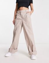 ASOS DESIGN dad pants with asymmetric waist in gray