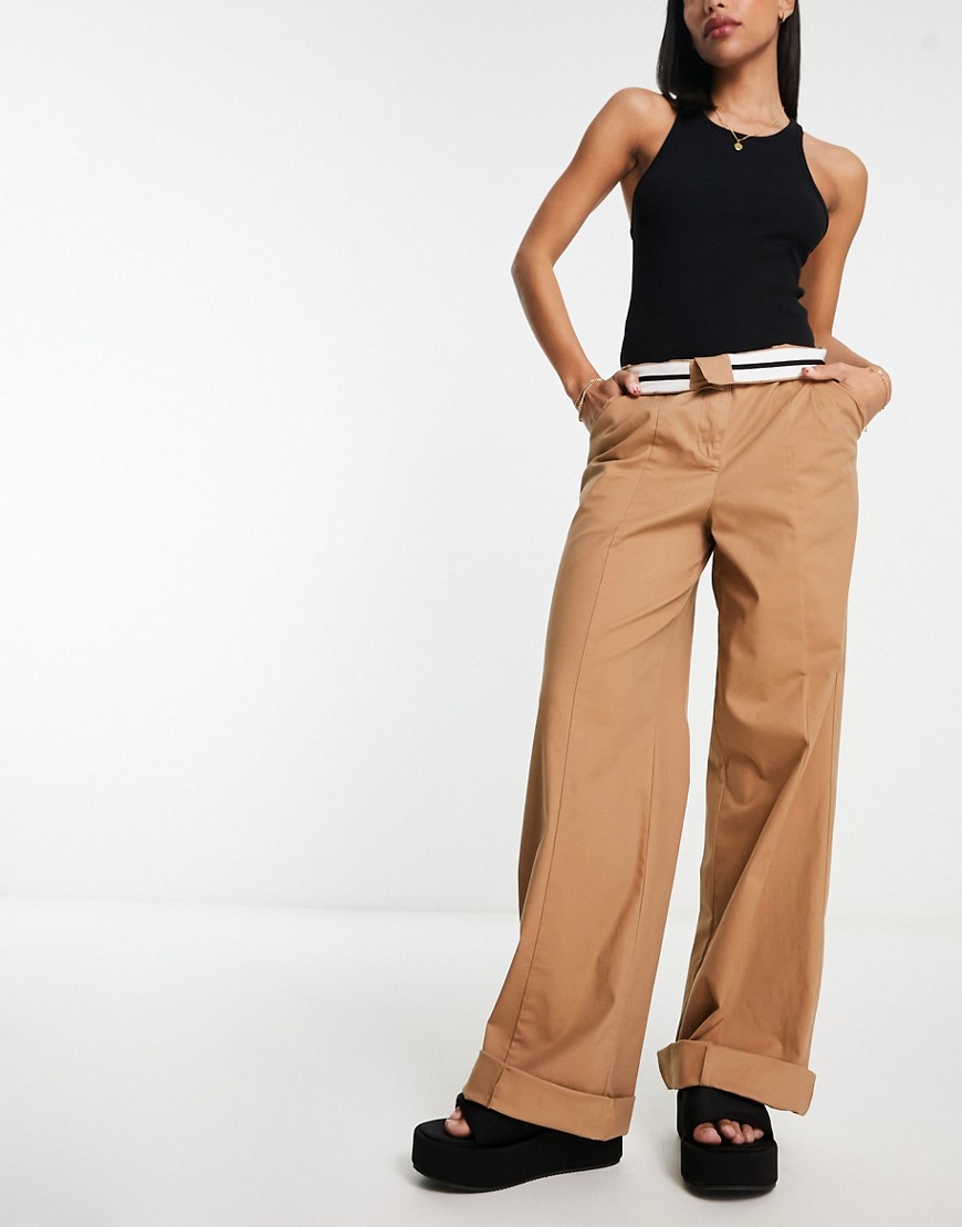 ASOS DESIGN oversized wide leg chino trouser in tan-Neutral