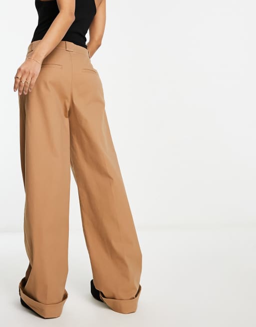 ASOS DESIGN oversized wide leg chino trouser in tan