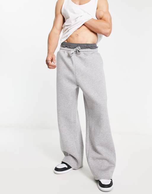 ASOS DESIGN oversized wide leg joggers in grey marl with boxer double layer