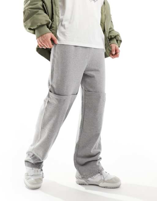 ASOS DESIGN oversized wide leg joggers with toggles in grey marl , 4 of 5