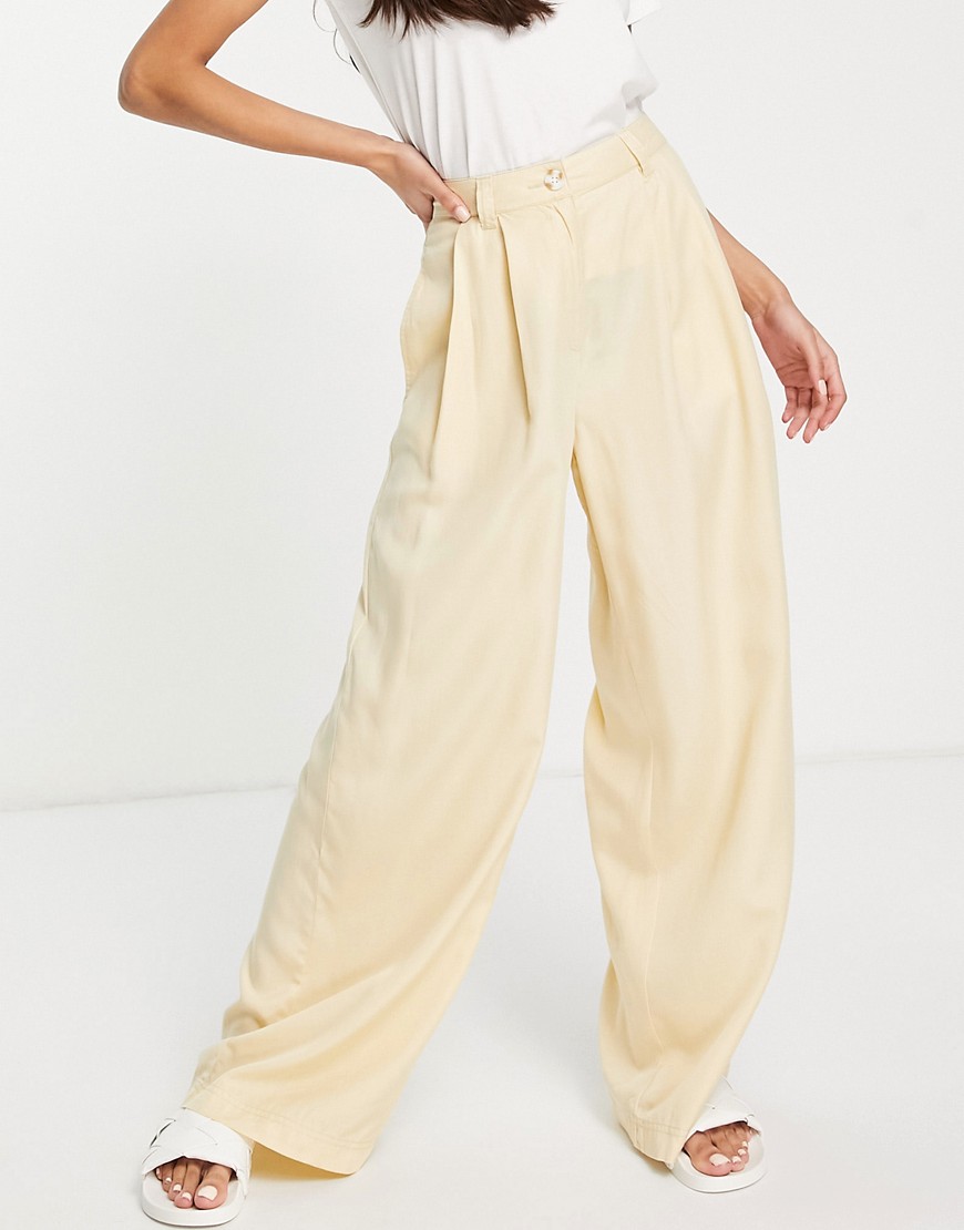 ASOS DESIGN oversized wide leg pants set in buttermilk-Yellow