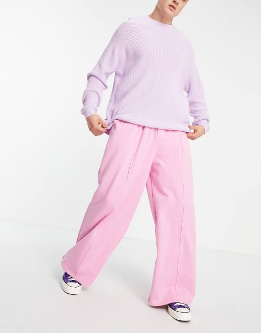 ASOS DESIGN oversized wide leg sweatpants with pin tucks in pink