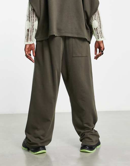 ASOS DESIGN oversized wide leg trackies with cut out in khaki | ASOS