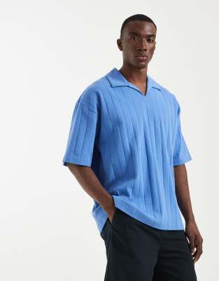 Asos Design Oversized Wide Rib Camp Collar Polo In Multi