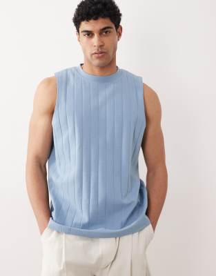 Asos Design Oversized Wide Rib Tank In Blue