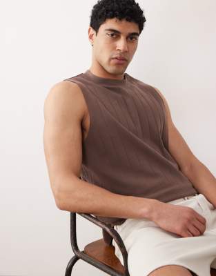 Asos Design Oversized Wide Rib Tank In Brown