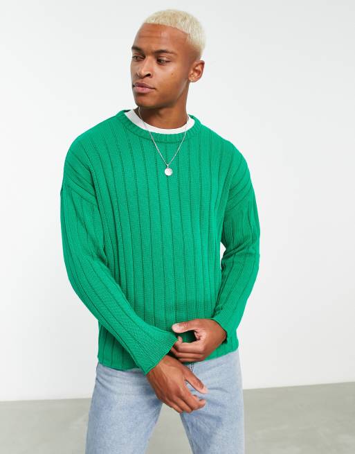 ASOS DESIGN oversized wide ribbed jumper in bright green ASOS