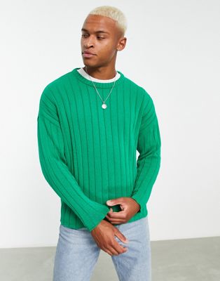 Asos Design Oversized Wide Ribbed Sweater In Bright Green