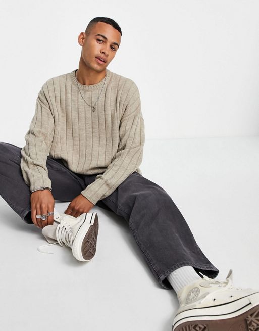 ASOS DESIGN oversized wide ribbed sweater in oatmeal