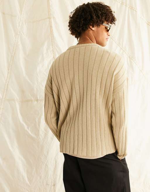 ASOS DESIGN oversized wide ribbed sweater in oatmeal