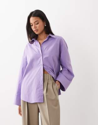 Asos Design Oversized Wide Sleeve Shirt In Purple