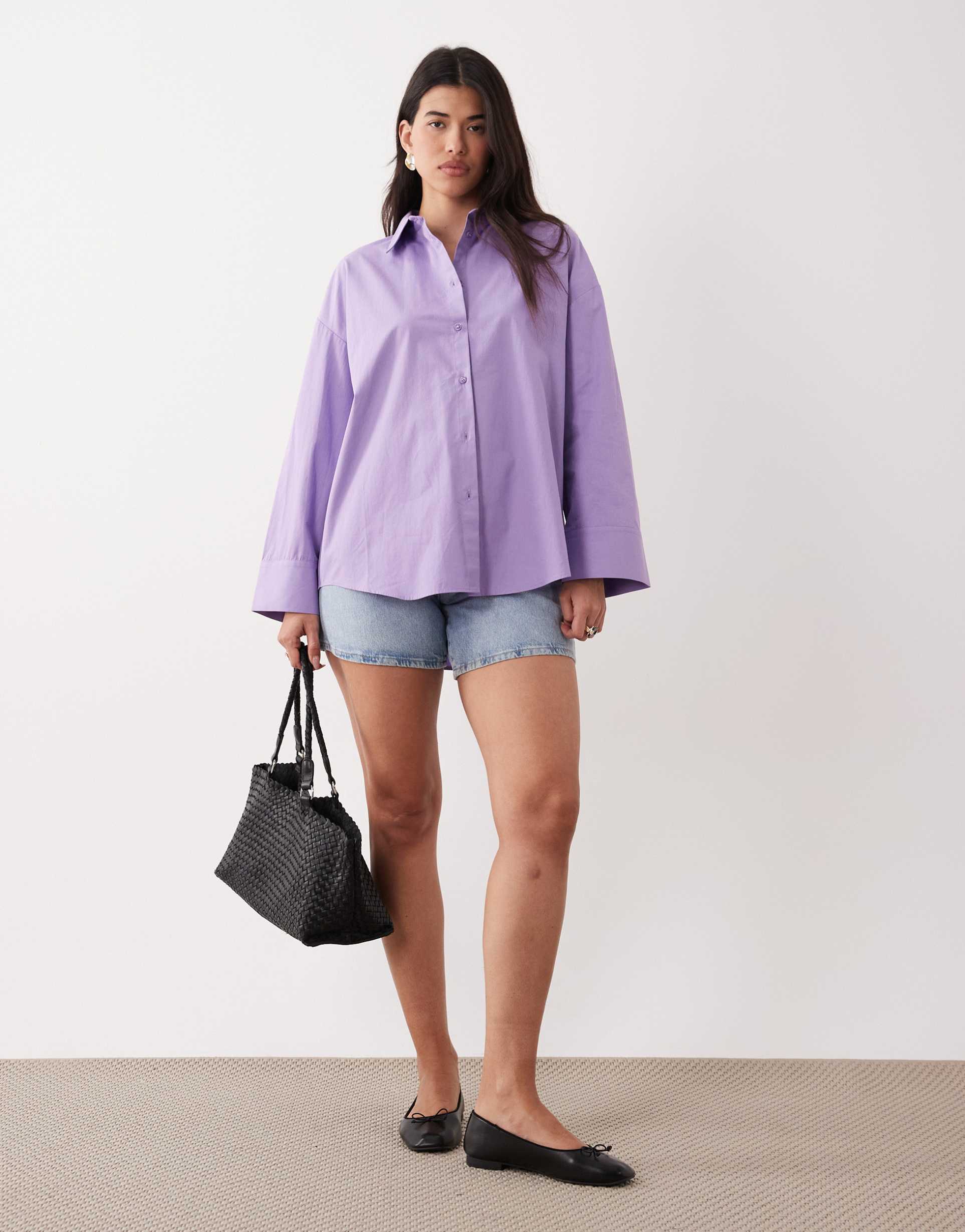 asos design oversized wide sleeve shirt in violet