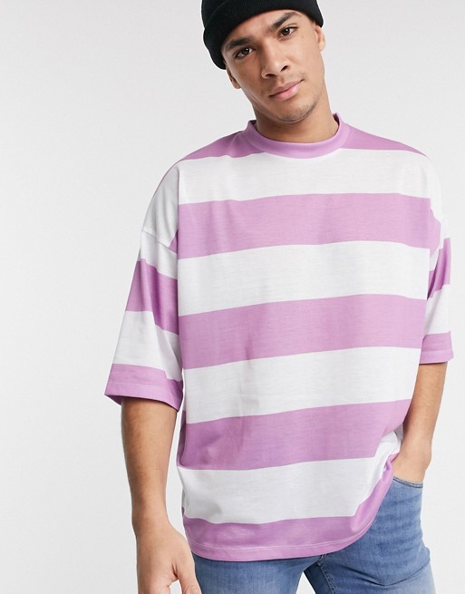 ASOS DESIGN oversized wide stripe t-shirt in smokey grey
