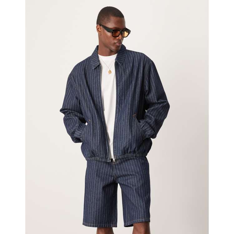 【U LAN】Pinstripe cut denim bomber jacket Hamptons Pinstripe Denim Bomber Jacket - Blue/combo