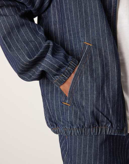 ASOS DESIGN oversized with pinstripe denim jacket in blue - part