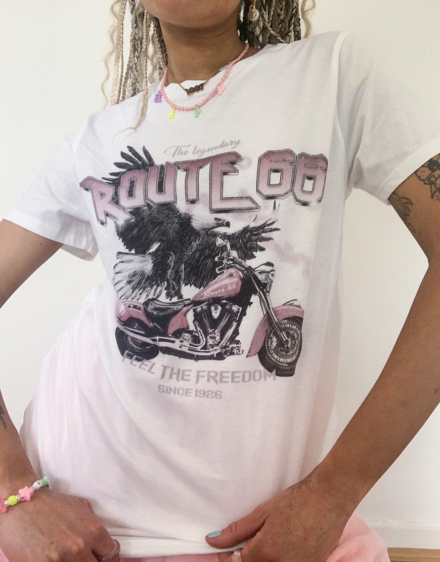 ASOS DESIGN oversized with Route 66 print t-shirt in white