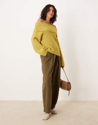 Asos Design Oversized Wool Blend Off Shoulder Sweater In Yellow