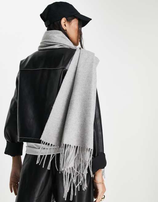 ASOS DESIGN oversized wool scarf with tassels in gray