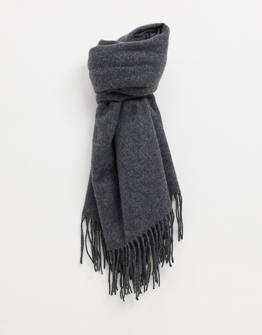 Asos Design Oversized Wool-blend Scarf With Tassels In Gray-grey