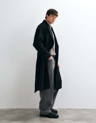 Asos Design Oversized Wool Look Belted Overcoat In Black