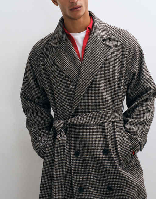 ASOS DESIGN oversized wool look belted overcoat in brown check, 3 of 5
