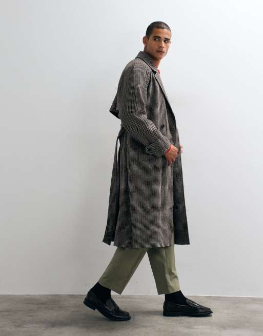 ASOS DESIGN oversized wool look belted overcoat in brown plaid, 2 of 5