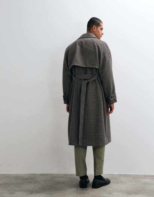 ASOS DESIGN oversized wool look belted overcoat in brown plaid, 4 of 5