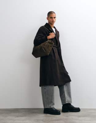 Asos Design Oversized Wool Look Belted Overcoat In Multi
