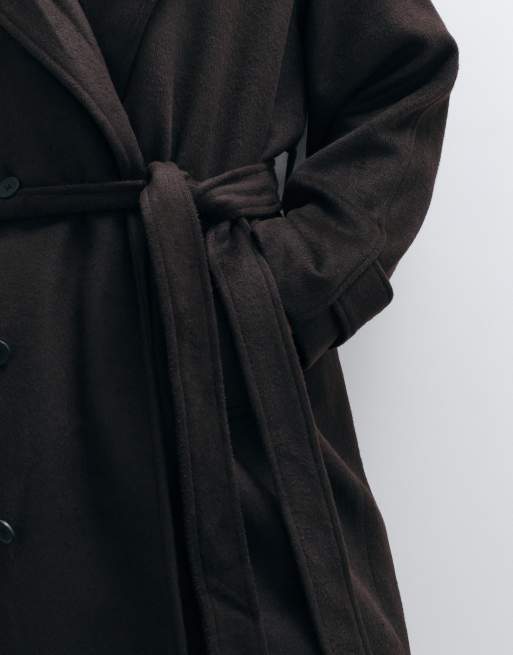 ASOS DESIGN oversized wool look belted overcoat in brown, 5 of 5