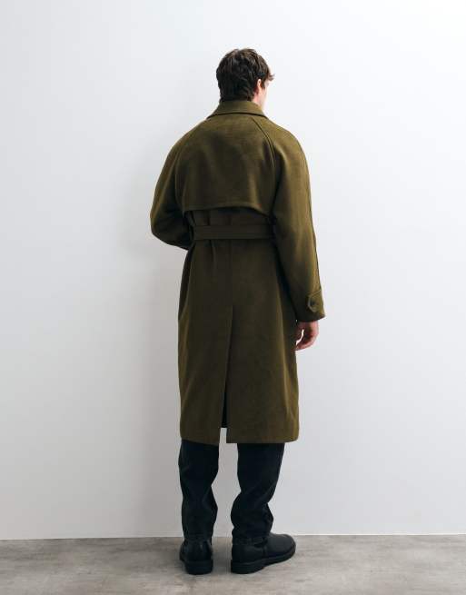 ASOS DESIGN oversized wool look belted overcoat in dark green, 3 of 5