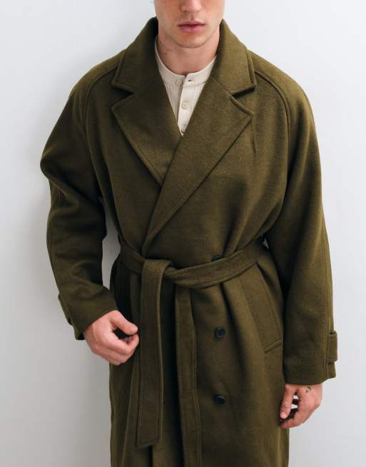 ASOS DESIGN oversized wool look belted overcoat in dark green, 4 of 5