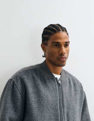Asos Design Oversized Wool Look Bomber In Grey