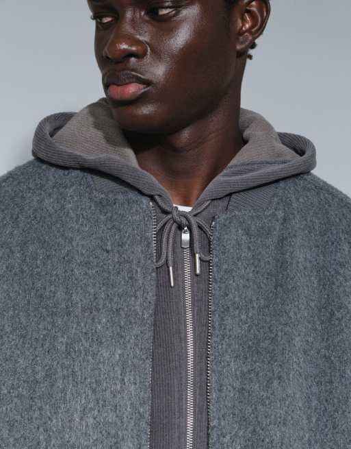 ASOS DESIGN oversized wool look bomber in grey, 2 of 9