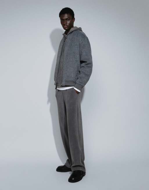 ASOS DESIGN oversized wool look bomber in grey, 3 of 9