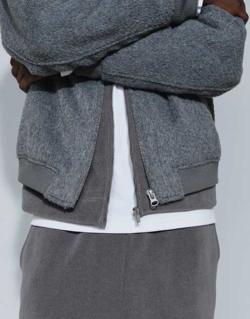 ASOS DESIGN oversized wool look bomber in grey, 4 of 9