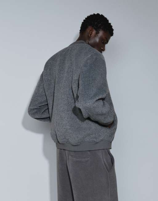 ASOS DESIGN oversized wool look bomber in grey, 5 of 9