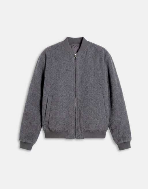ASOS DESIGN oversized wool look bomber in grey, 6 of 9