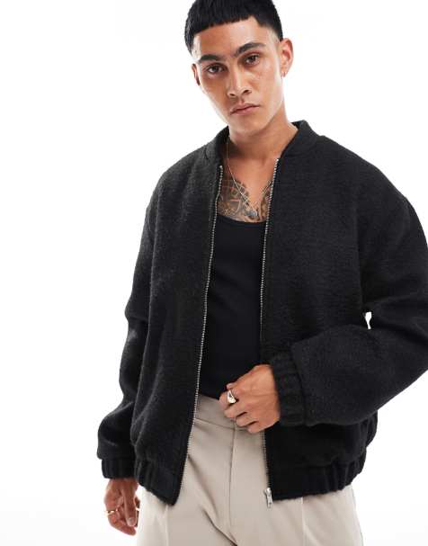 ASOS DESIGN oversized wool look bomber jacket in black - view 1