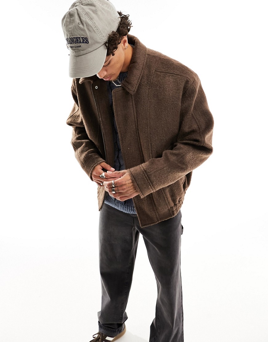 ASOS DESIGN oversized wool look bomber jacket in brown