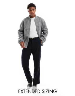 oversized wool look bomber jacket in gray