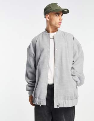 ASOS DESIGN oversized wool look bomber jacket in grey marl