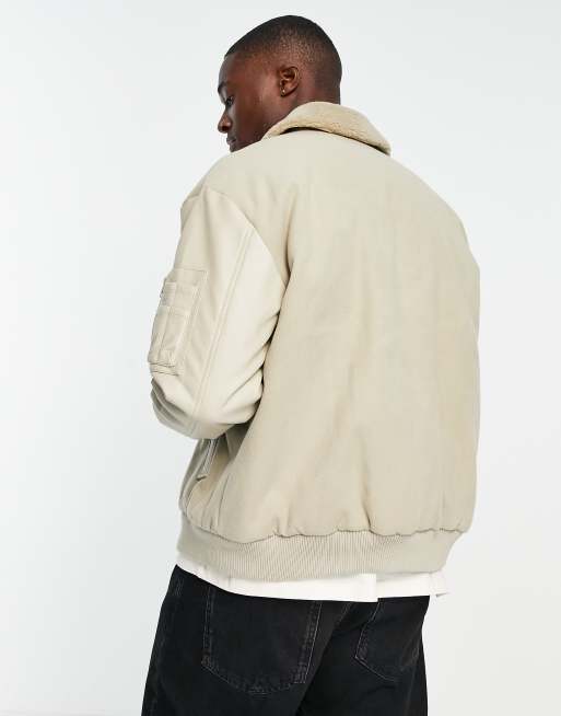 Wool and leather hot sale bomber jacket